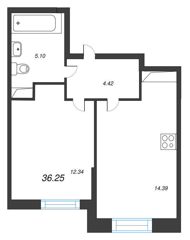 1-комнатная квартира, 36.25 м² в ЖК "Аквилон Stories" - планировка, фото №1