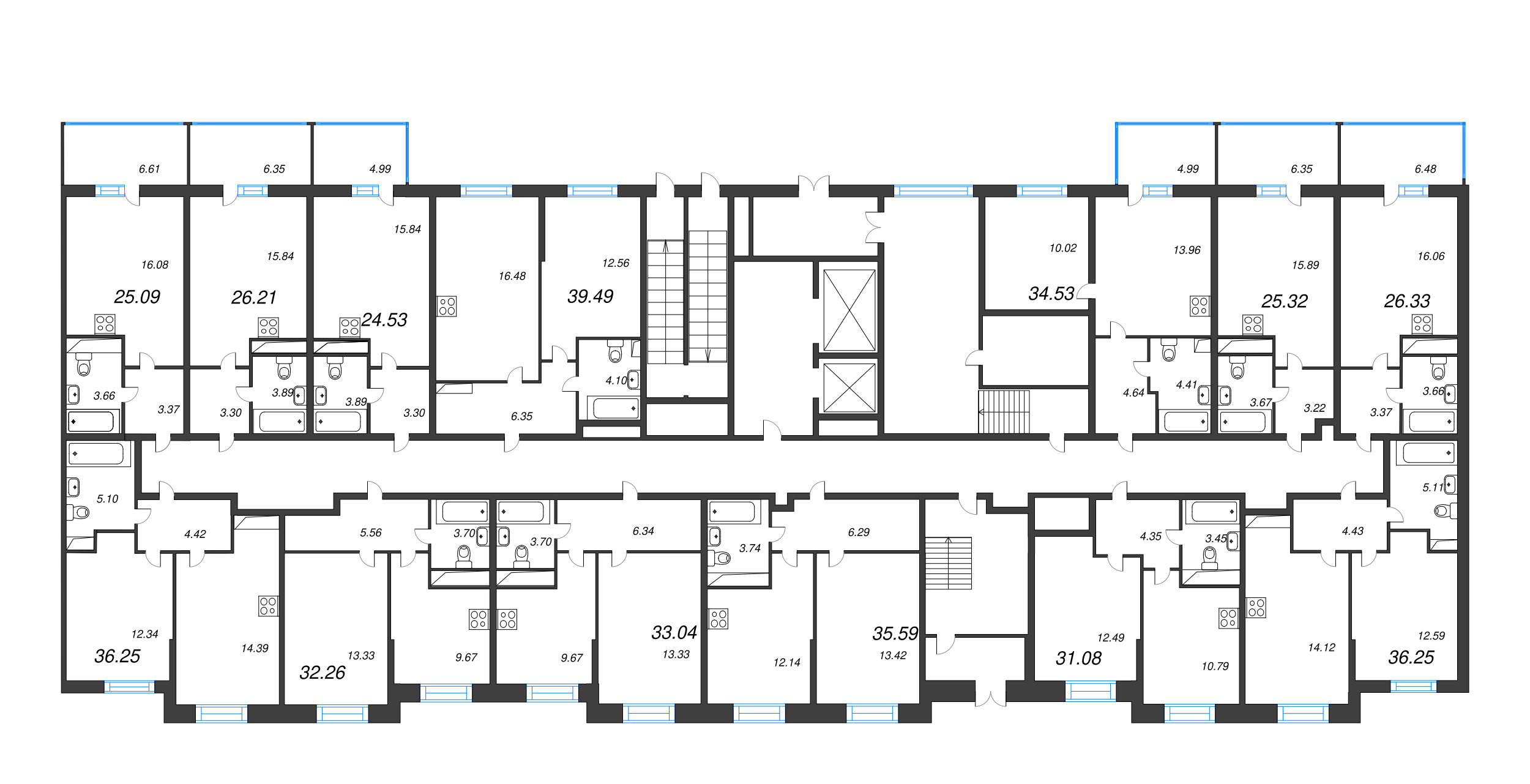 1-комнатная квартира, 33.04 м² в ЖК "Аквилон Stories" - планировка этажа