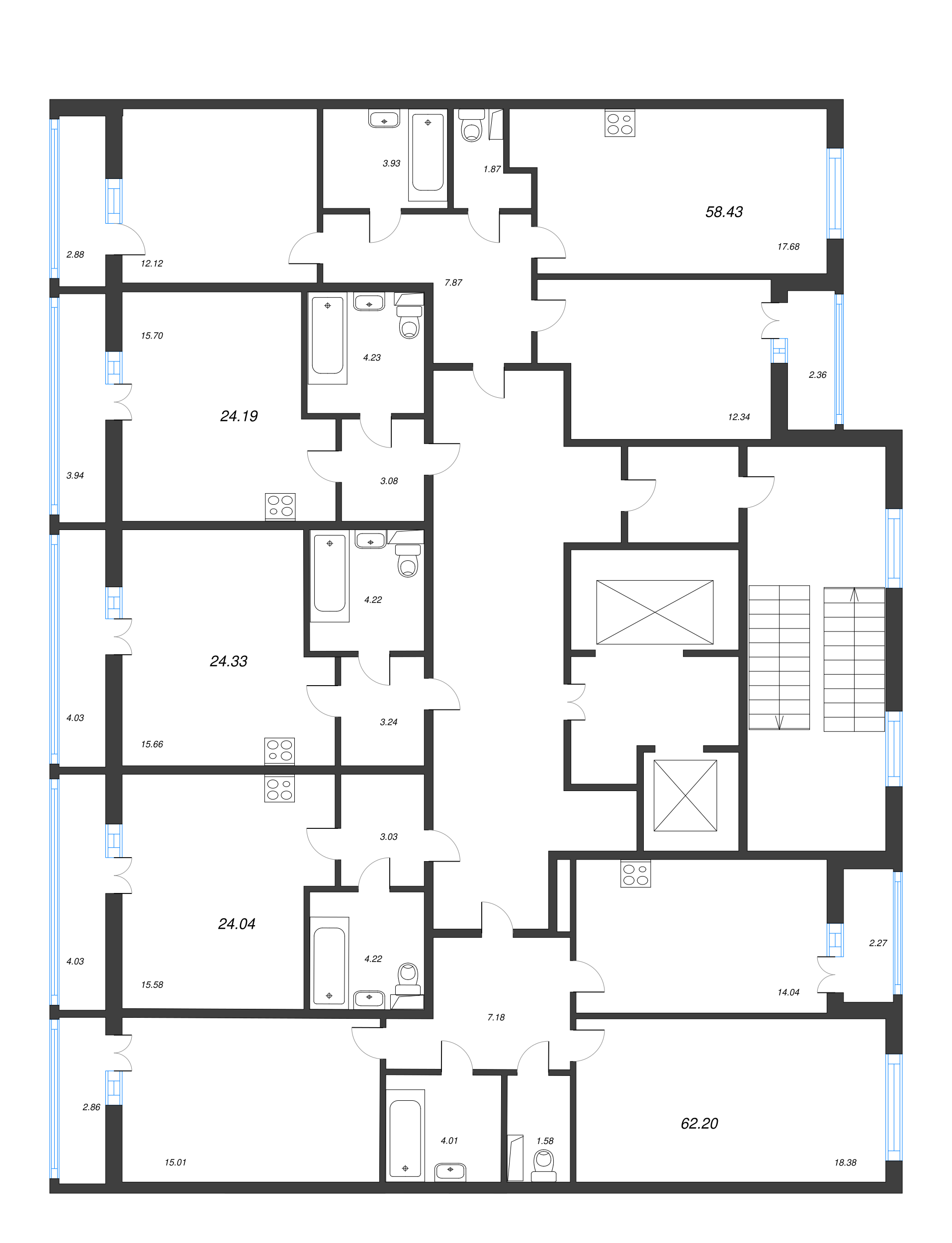 2-комнатная квартира, 62.2 м² в ЖК "AEROCITY" - планировка этажа