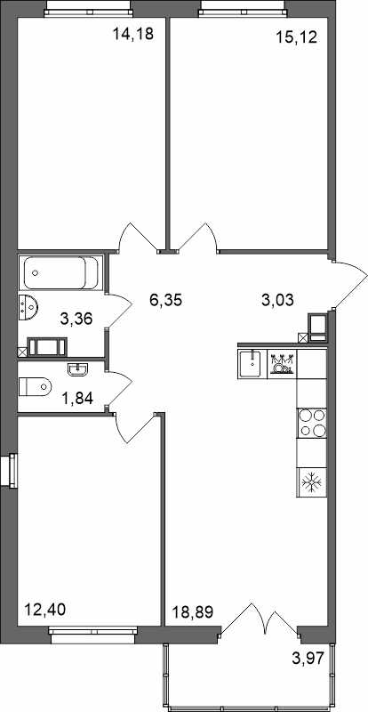 4-комнатная (Евро) квартира, 76.4 м² в ЖК "Счастье 2.0" - планировка, фото №1