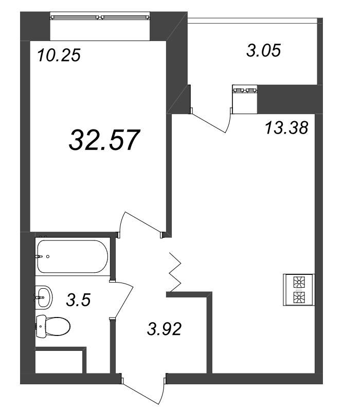1-комнатная квартира, 32.57 м² в ЖК "Уютный" - планировка, фото №1