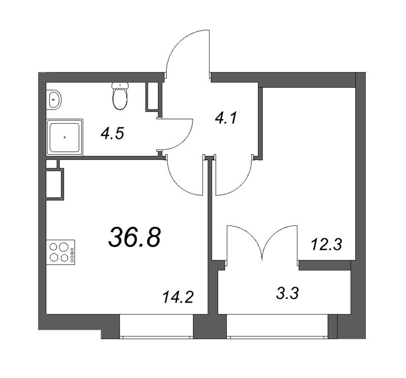 1-комнатная квартира, 36.8 м² в ЖК "NewПитер 2.0" - планировка, фото №1