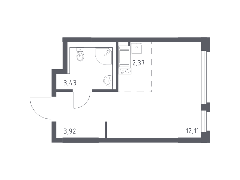 Квартира-студия, 21.83 м² - планировка, фото №1