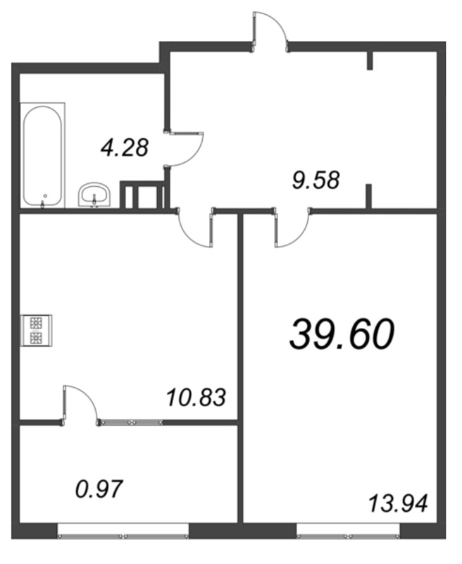 1-комнатная квартира, 43.12 м² в ЖК "Pixel" - планировка, фото №1