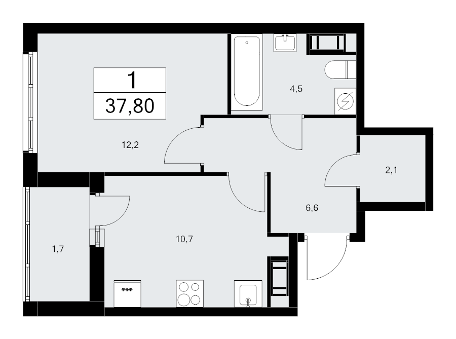 1-комнатная квартира, 37.8 м² в ЖК "А101 Лаголово" - планировка, фото №1