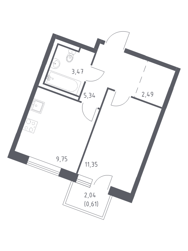 1-комнатная квартира, 33.01 м² в ЖК "Квартал Лаголово" - планировка, фото №1