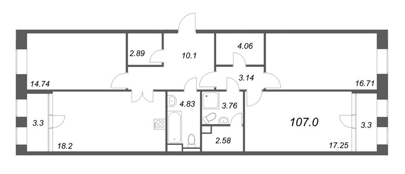 4-комнатная (Евро) квартира, 107 м² в ЖК "VEREN VILLAGE стрельна" - планировка, фото №1