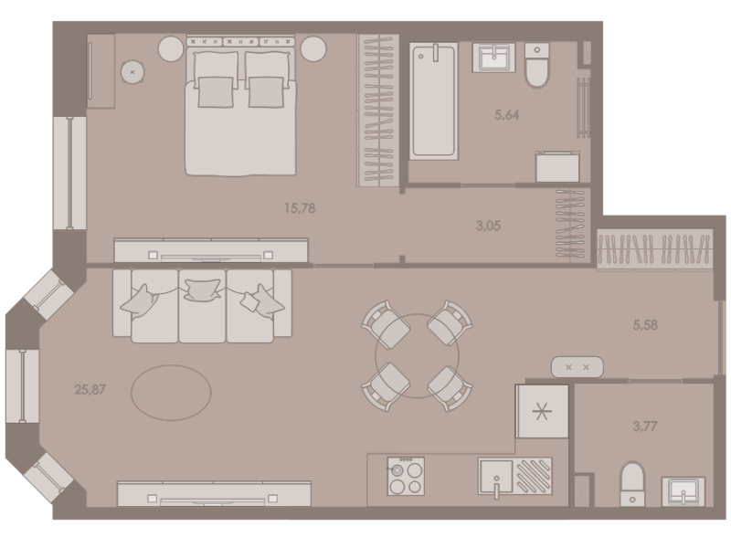 2-комнатная (Евро) квартира, 59.69 м² в ЖК "Северная корона" - планировка, фото №1