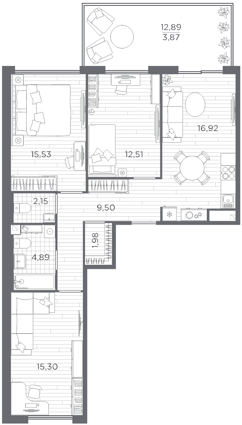 3-комнатная квартира, 82.65 м² в ЖК "PLUS Пулковский" - планировка, фото №1