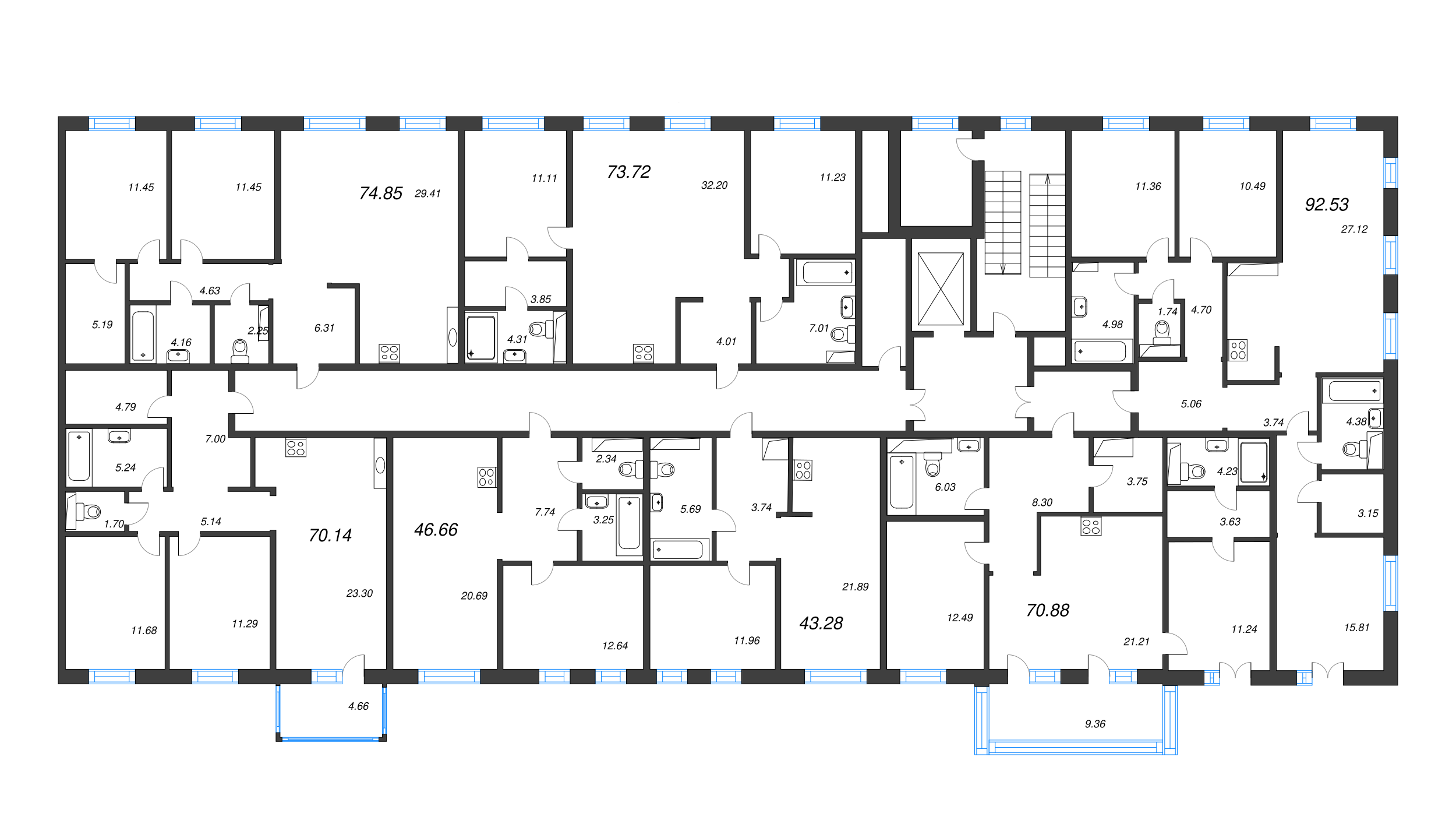 4-комнатная (Евро) квартира, 92.53 м² в ЖК "Черная речка, 41" - планировка этажа