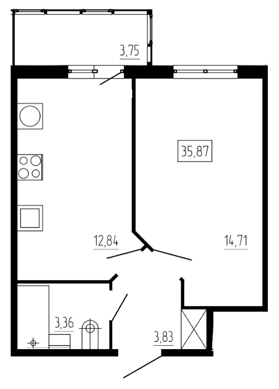 1-комнатная квартира, 35.6 м² в ЖК "All Inclusive" - планировка, фото №1