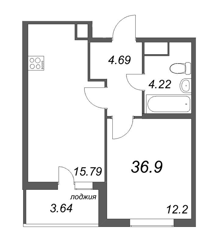1-комнатная квартира, 36.9 м² в ЖК "Ясно.Янино" - планировка, фото №1