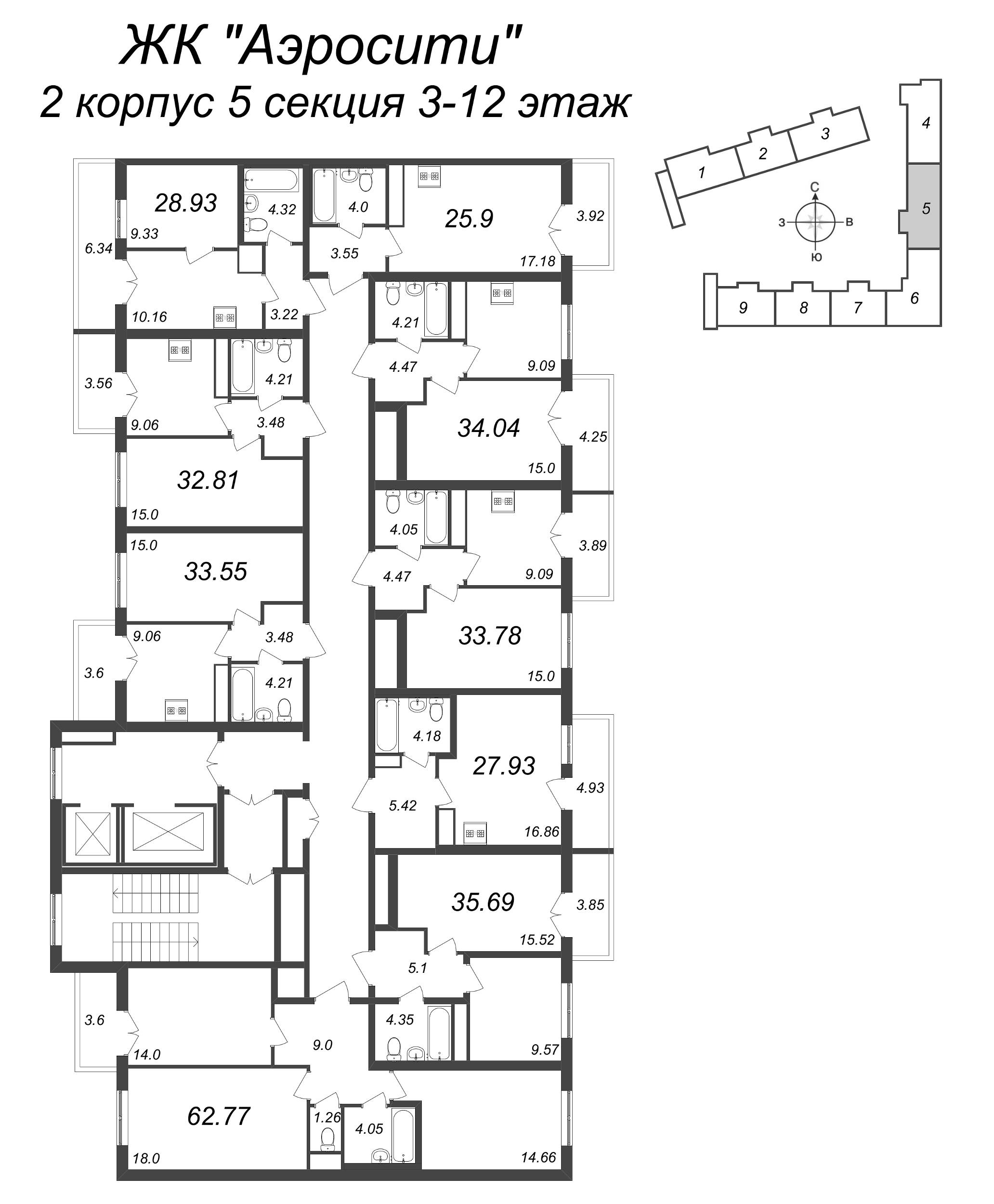 Квартира-студия, 28.1 м² в ЖК "AEROCITY" - планировка этажа