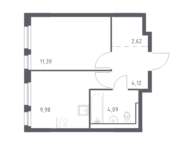 1-комнатная квартира, 32.2 м² в ЖК "Невская Долина" - планировка, фото №1