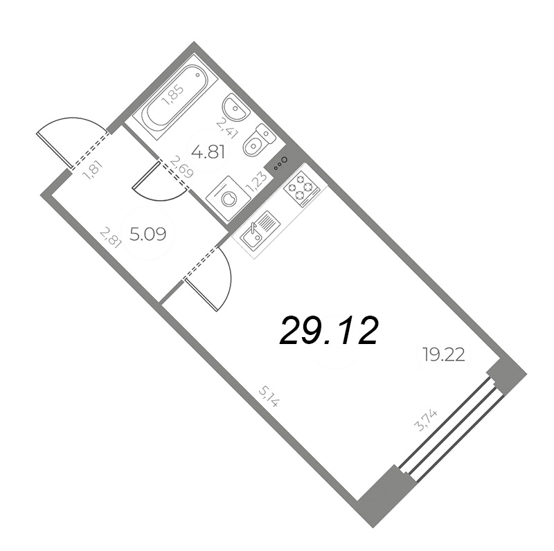 Квартира-студия, 29 м² в ЖК "Огни Залива" - планировка, фото №1