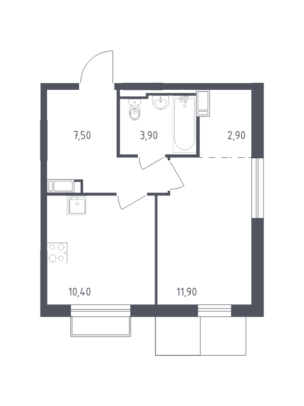 1-комнатная квартира, 36.6 м² в ЖК "Курортный Квартал" - планировка, фото №1