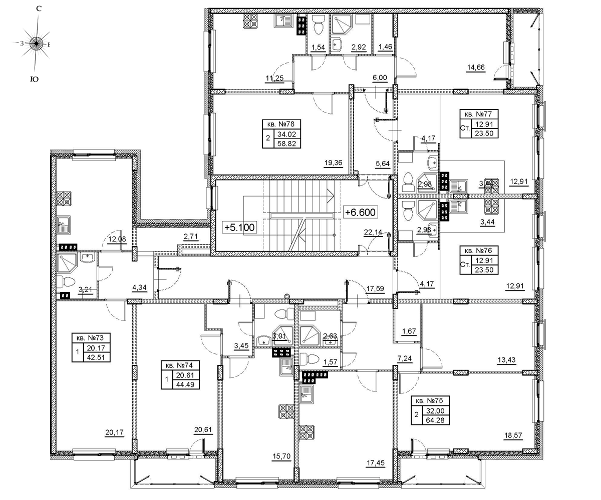 Квартира-студия, 23.8 м² в ЖК "Верево Сити" - планировка этажа