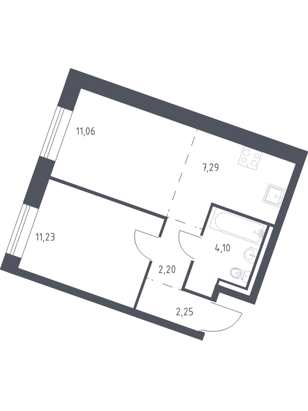 2-комнатная (Евро) квартира, 38.13 м² в ЖК "Квартал Лаголово" - планировка, фото №1