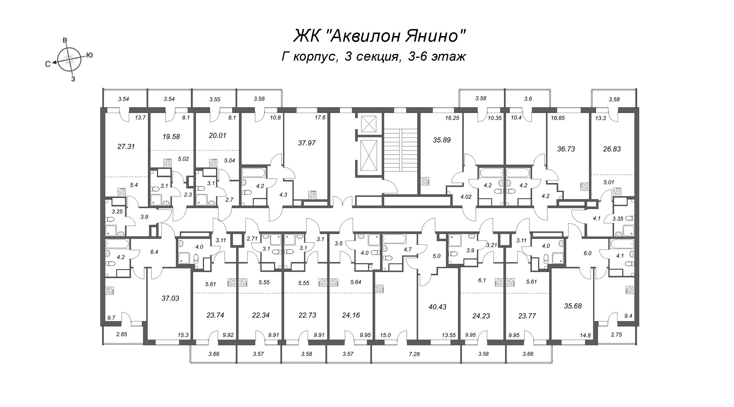 Квартира-студия, 19.58 м² в ЖК "Аквилон Янино" - планировка этажа