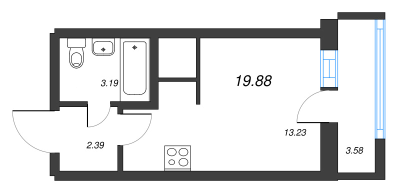 Квартира-студия, 19.88 м² в ЖК "Старлайт" - планировка, фото №1