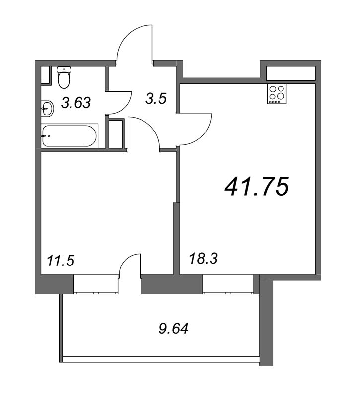 2-комнатная (Евро) квартира, 41.5 м² в ЖК "Аквилон Stories" - планировка, фото №1