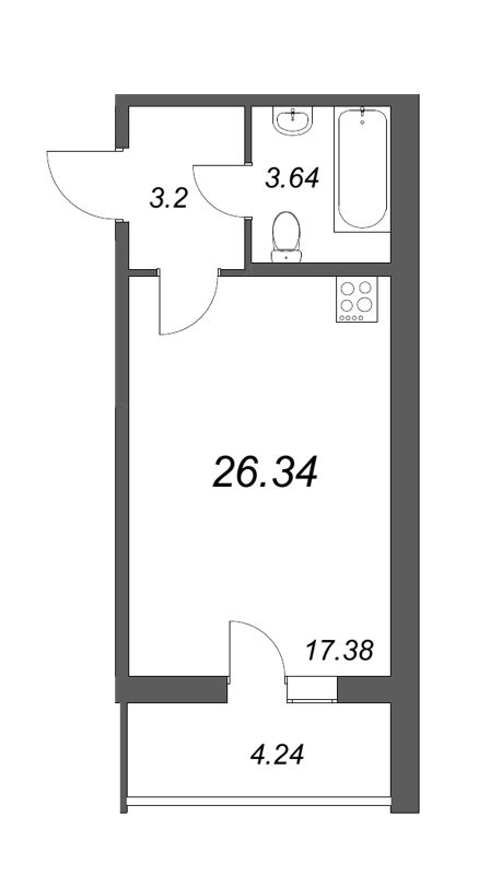 Квартира-студия, 25.5 м² в ЖК "Аквилон Zalive" - планировка, фото №1
