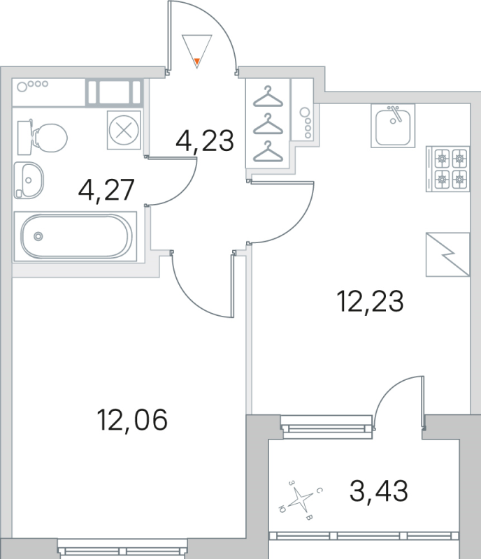 1-комнатная квартира, 32.79 м² в ЖК "ЮгТаун" - планировка, фото №1