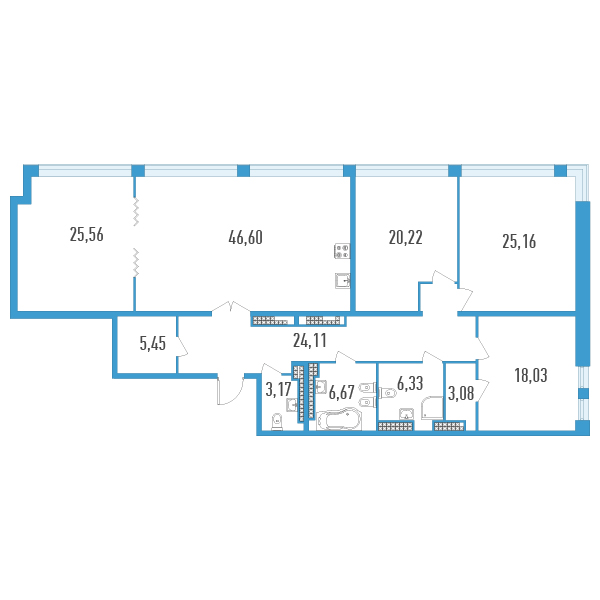 4-комнатная квартира, 183.38 м² в ЖК "Дефанс Премиум" - планировка, фото №1