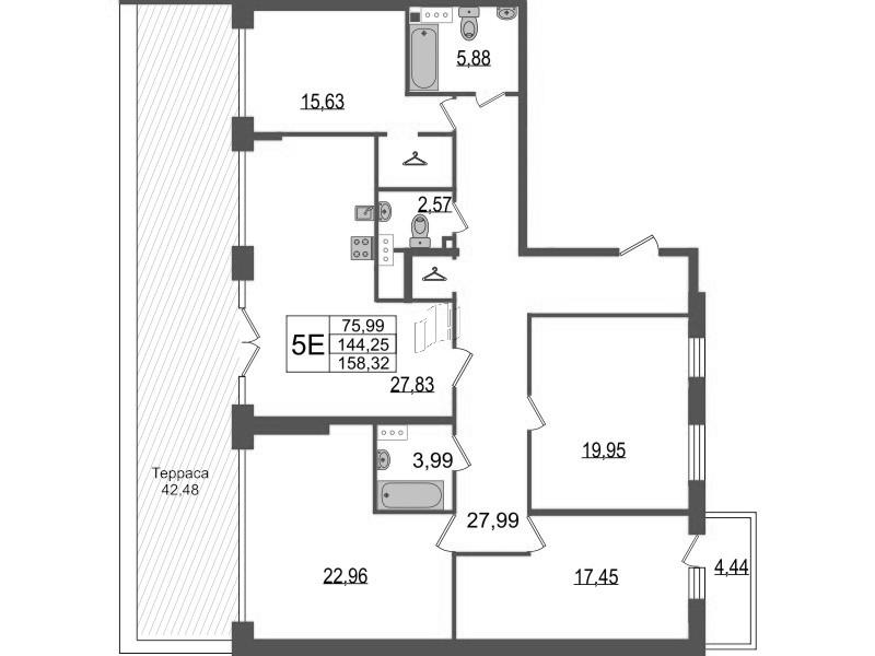 4-комнатная (Евро) квартира, 159.8 м² в ЖК "TESORO" - планировка, фото №1