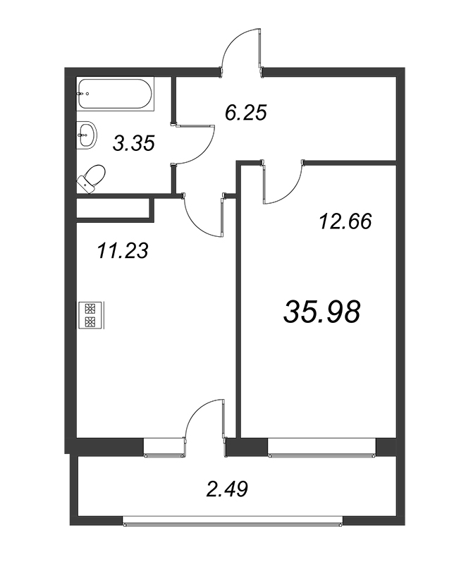 1-комнатная квартира, 33.6 м² в ЖК "Геометрия" - планировка, фото №1
