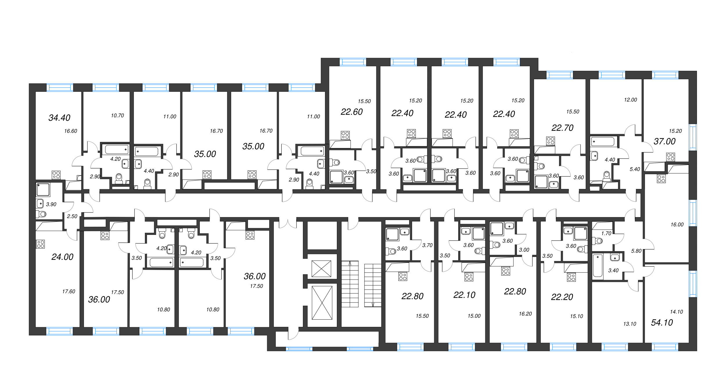 Квартира-студия, 22.2 м² в ЖК "Большая Охта" - планировка этажа