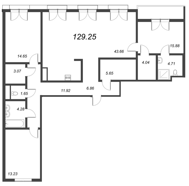 4-комнатная (Евро) квартира, 127.3 м² в ЖК "Малоохтинский, 68" - планировка, фото №1