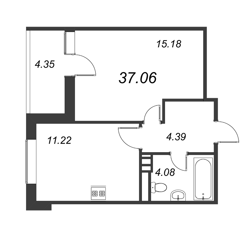 1-комнатная квартира, 34.88 м² в ЖК "Jaanila Country" - планировка, фото №1