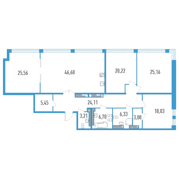 4-комнатная квартира, 183.45 м² в ЖК "Дефанс Премиум" - планировка, фото №1