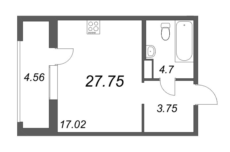 Квартира-студия, 27.75 м² в ЖК "Аквилон Leaves" - планировка, фото №1