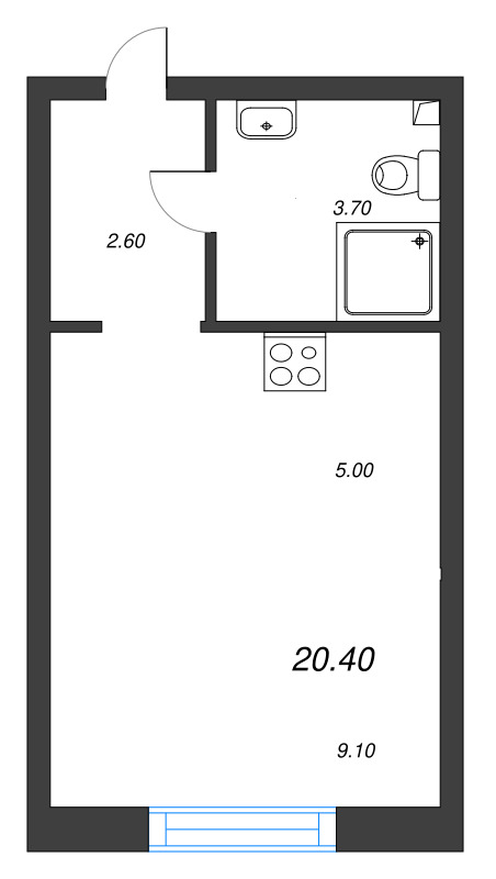 Квартира-студия, 20.4 м² - планировка, фото №1