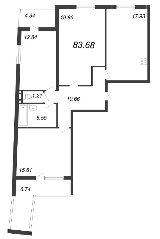 4-комнатная (Евро) квартира, 91 м² в ЖК "Морская набережная" - планировка, фото №1