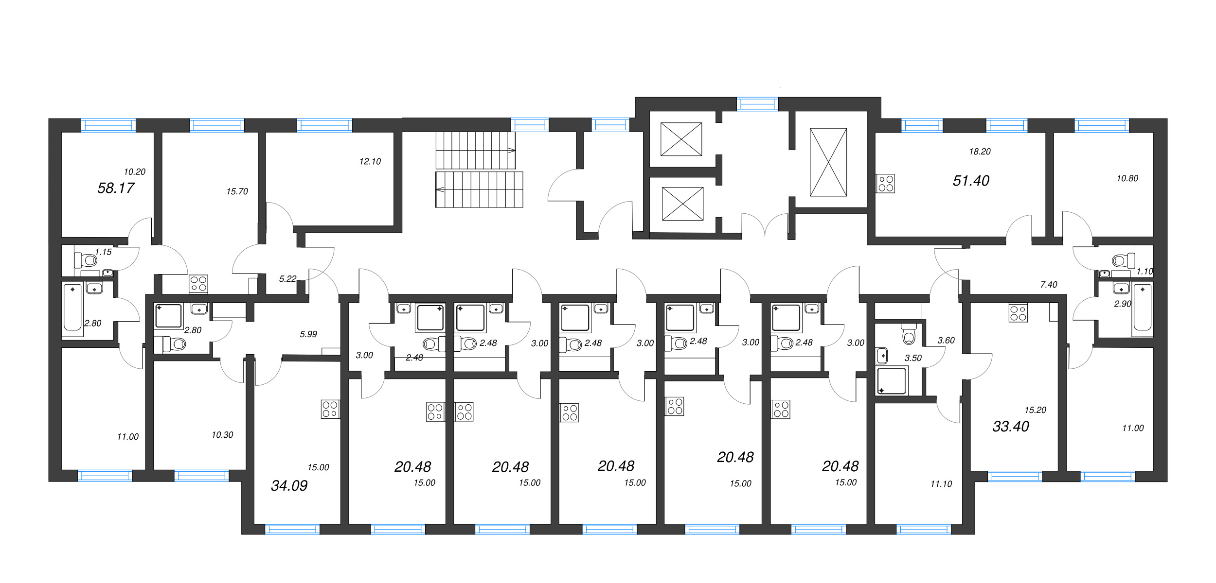 Квартира-студия, 20.48 м² в ЖК "Ручьи" - планировка этажа