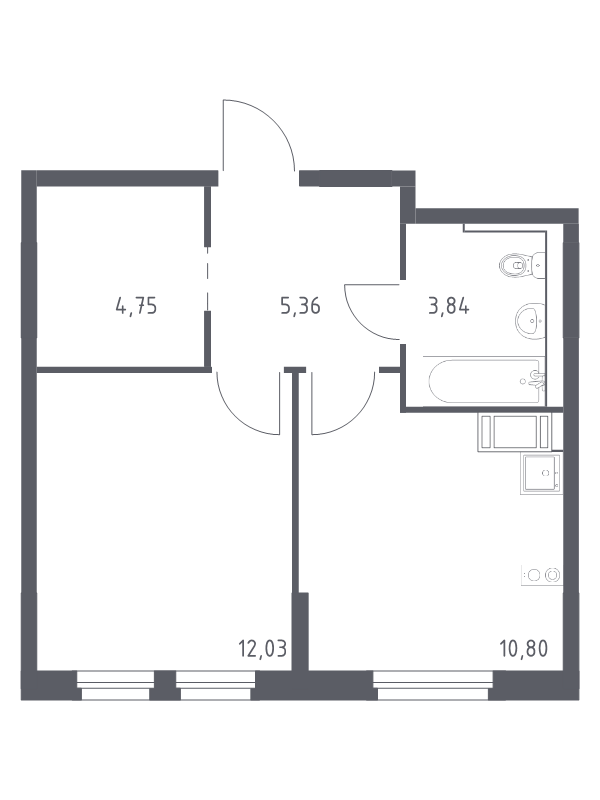1-комнатная квартира, 36.78 м² в ЖК "Новое Колпино" - планировка, фото №1