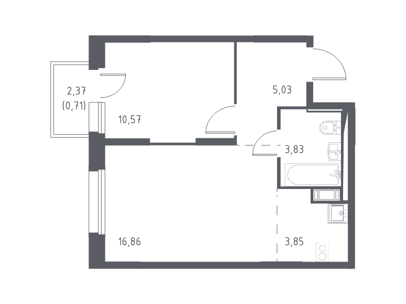 2-комнатная (Евро) квартира, 40.85 м² в ЖК "Новые Лаврики" - планировка, фото №1