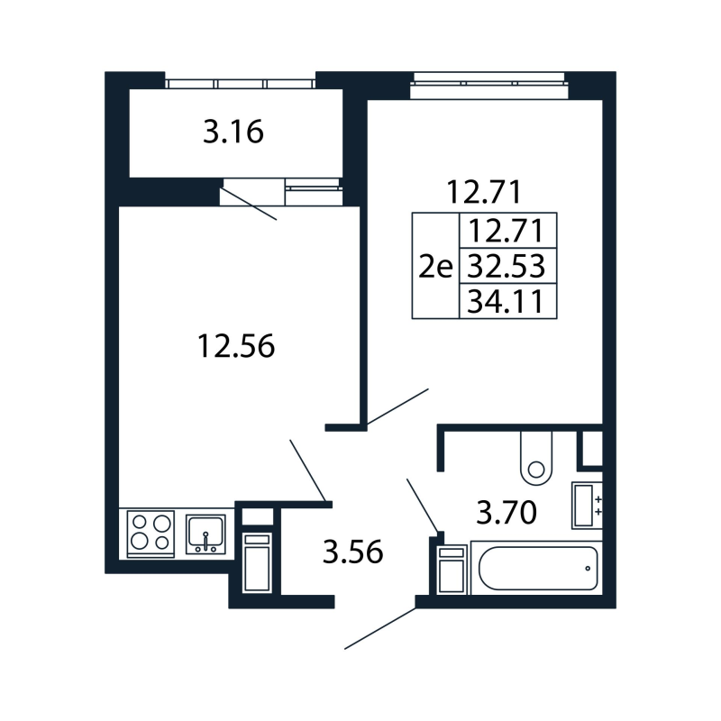 1-комнатная квартира, 32.53 м² в ЖК "Полис Приморский 2" - планировка, фото №1