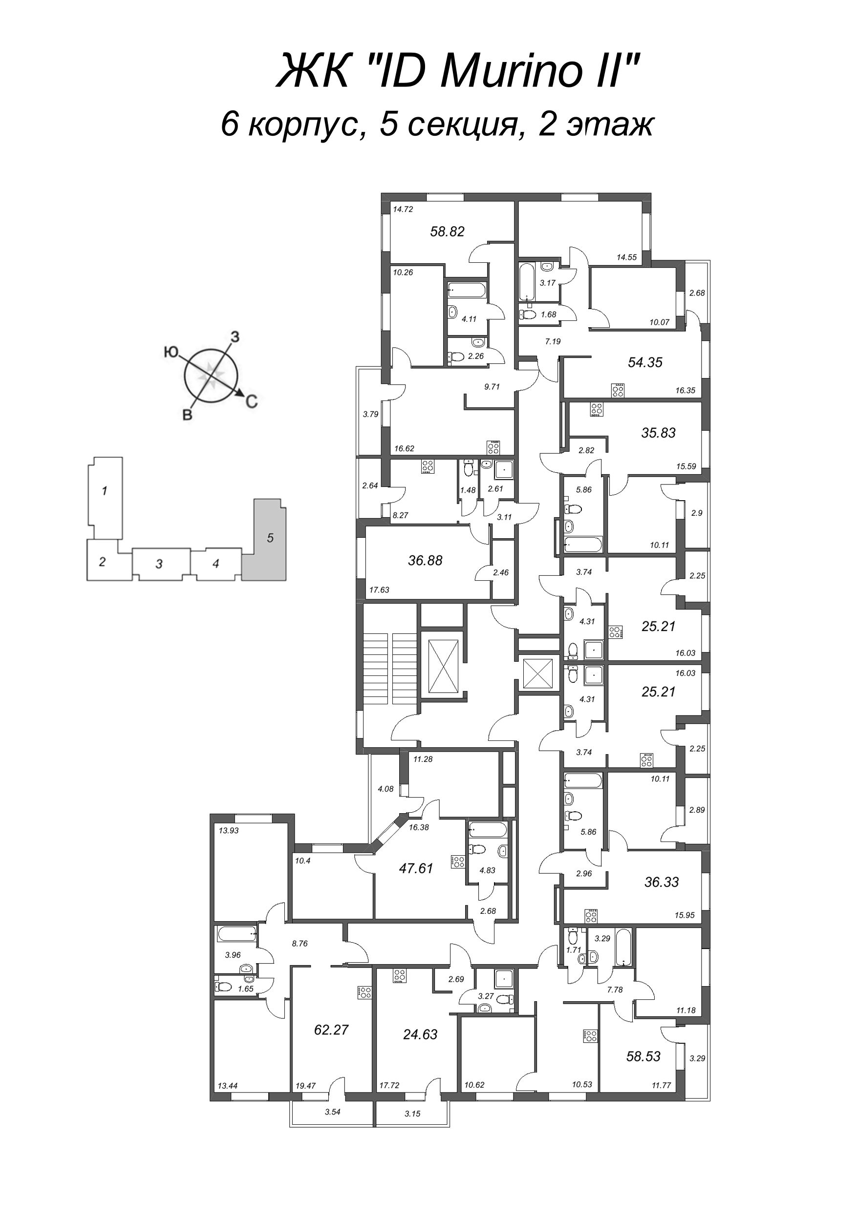 1-комнатная квартира, 36.88 м² в ЖК "ID Murino II" - планировка этажа