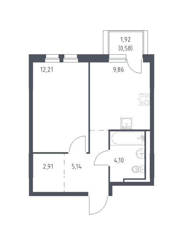 1-комнатная квартира, 34.8 м² в ЖК "Невская Долина" - планировка, фото №1