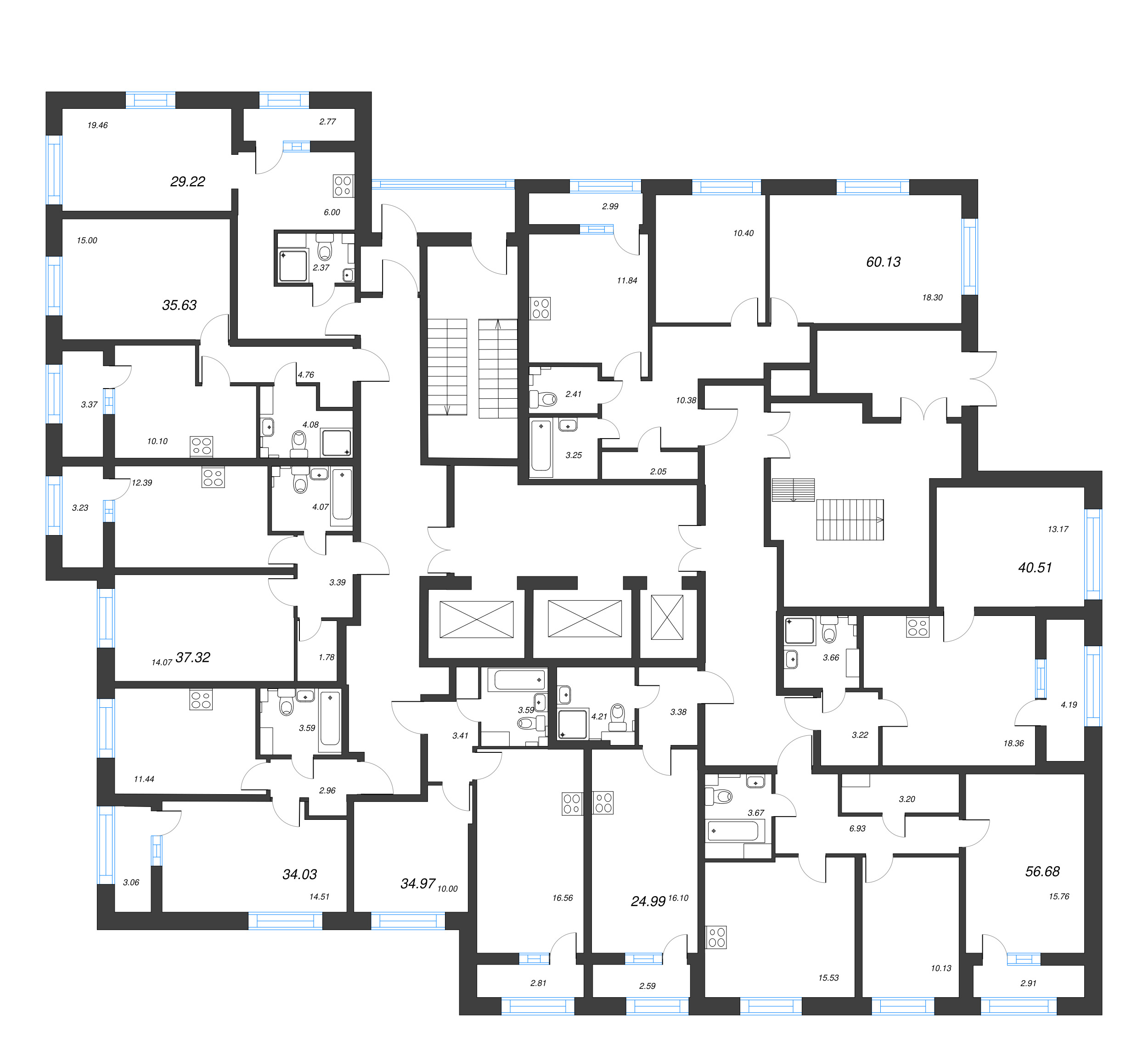 2-комнатная квартира, 60.13 м² в ЖК "БелАрт" - планировка этажа