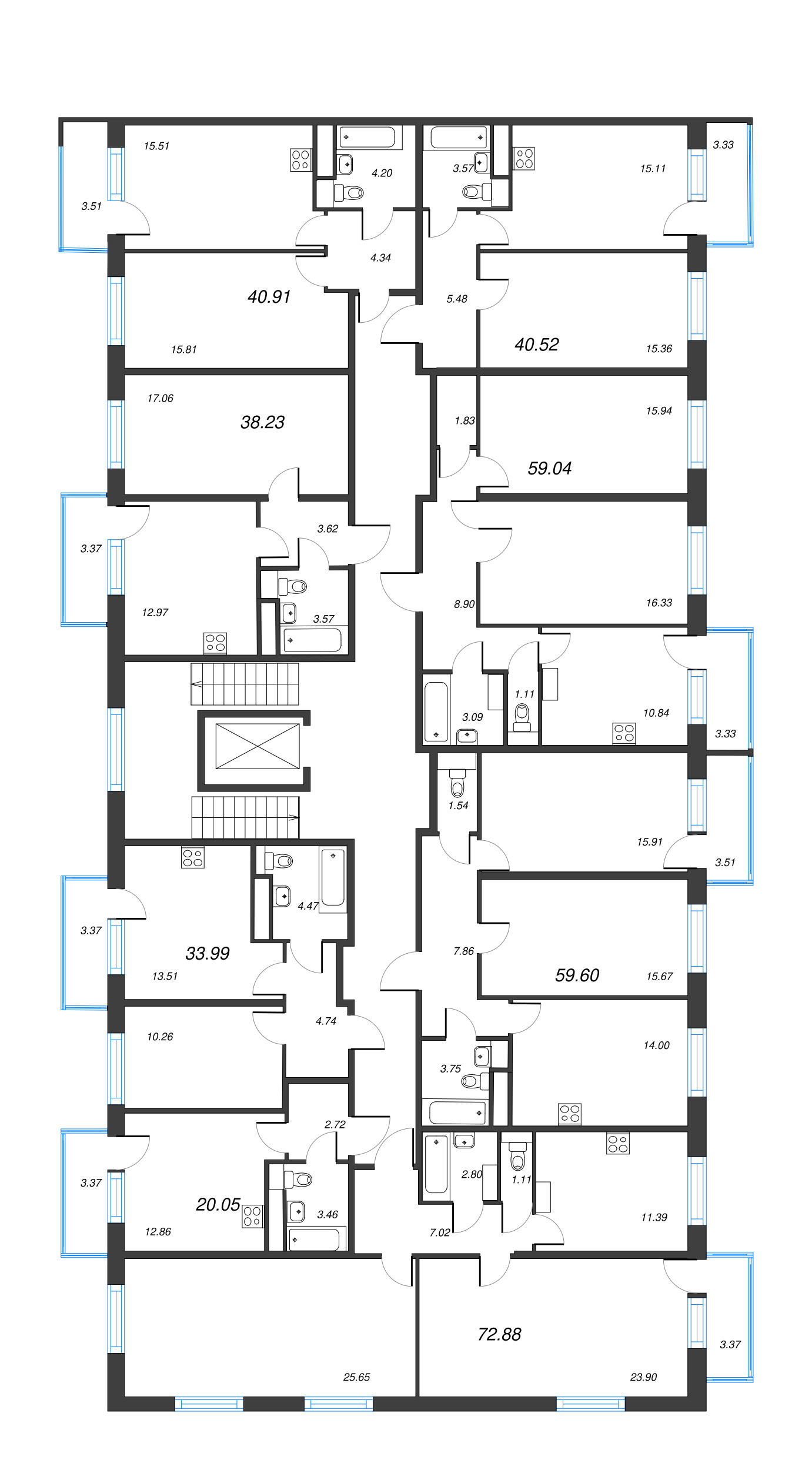 2-комнатная квартира, 58.04 м² в ЖК "OKLA" - планировка этажа