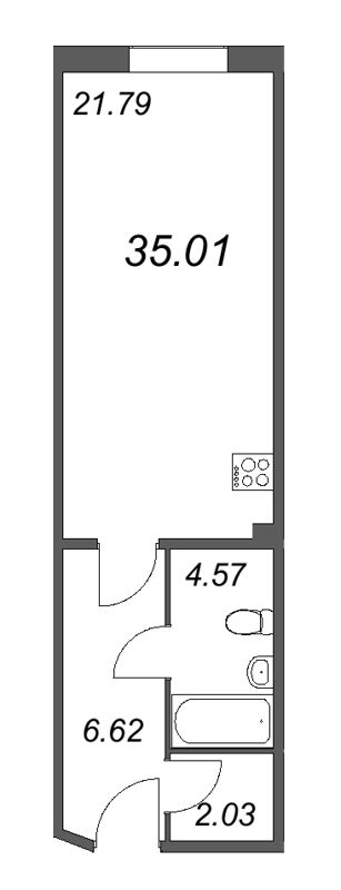 Квартира-студия, 35.01 м² в ЖК "Лиговский 127" - планировка, фото №1
