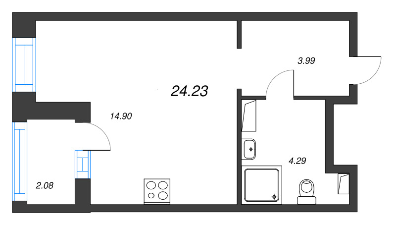 Квартира-студия, 24.23 м² в ЖК "Аквилон Leaves" - планировка, фото №1