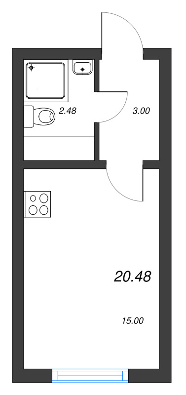 Квартира-студия, 20.48 м² в ЖК "Ручьи" - планировка, фото №1