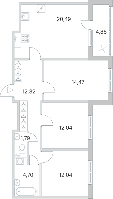 4-комнатная (Евро) квартира, 77.85 м² в ЖК "ЮгТаун" - планировка, фото №1