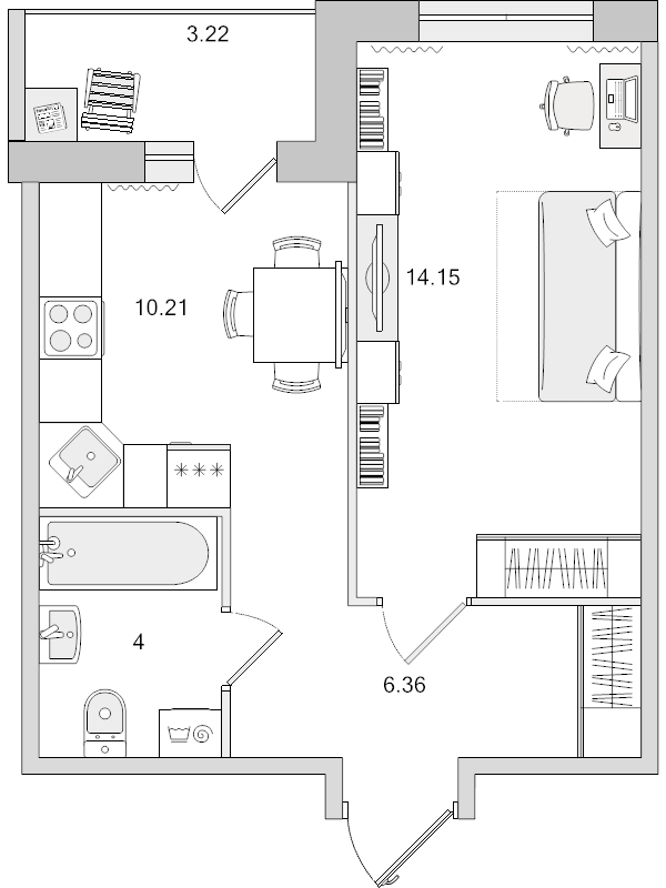 1-комнатная квартира, 34.72 м² в ЖК "Parkolovo" - планировка, фото №1